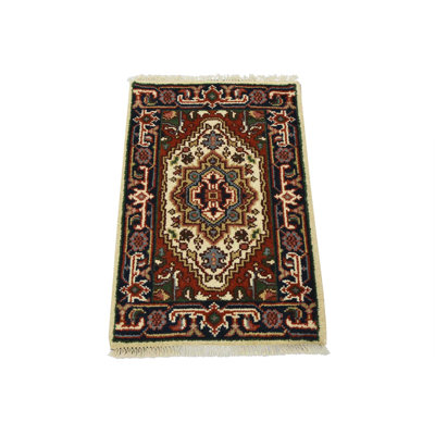 Heriz Rug 2′ x 3’1” Ivory Wool Traditional Hand-Knotted Oriental Carpet