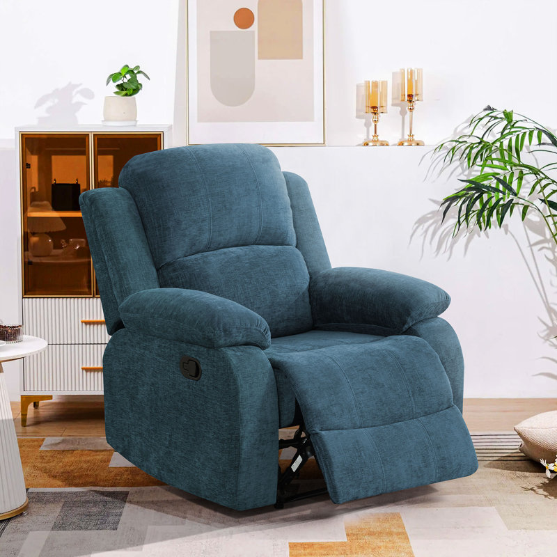 Fauteuil inclinable manuel en tissu 35 po, Bleu clair et bleu