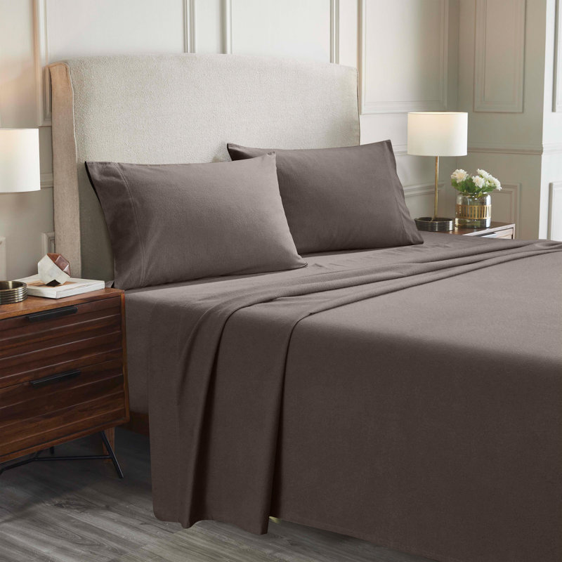 Ensemble de draps 100% flanelle toutes saisons, Ensemble de literie pour très grand lit divisé, Gris anthracite