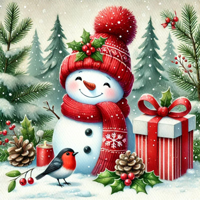 Art des Fêtes: bonhomme de neige et cardinal avec cadeaux festifs