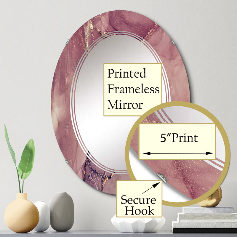Miroir mural translucide mauve abstrait - Miroir mural moderne ovale, 30 po x 20 po