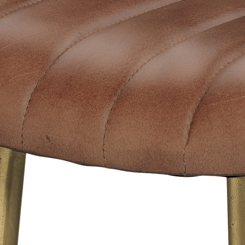 Tabouret de bar et de comptoir Marianna, Cuir véritable naturel / cadre en laiton antique