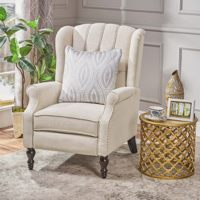 Fauteuil inclinable capitonné en tissu, Polyester beige