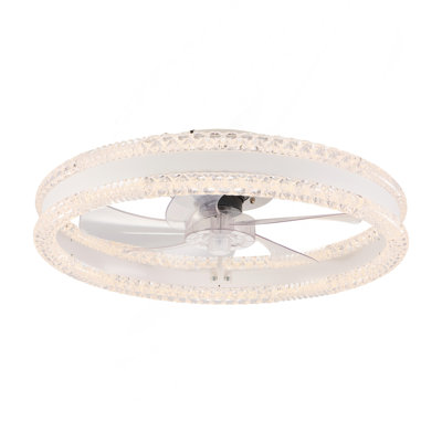 20" Luxury Double Ring LED Ceiling Fan with Light – Modern Flush Mount Design, Hidden Blades, Dimmable Lighting & Remote Control, Low Profile Silent Fan for Bedroom, Living Room (white)