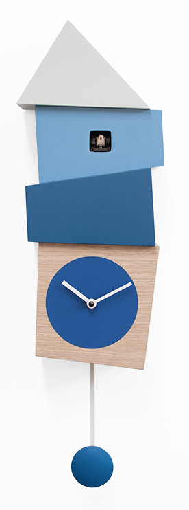 Hillsg Wood Wall Clock, Light Wood / Blue