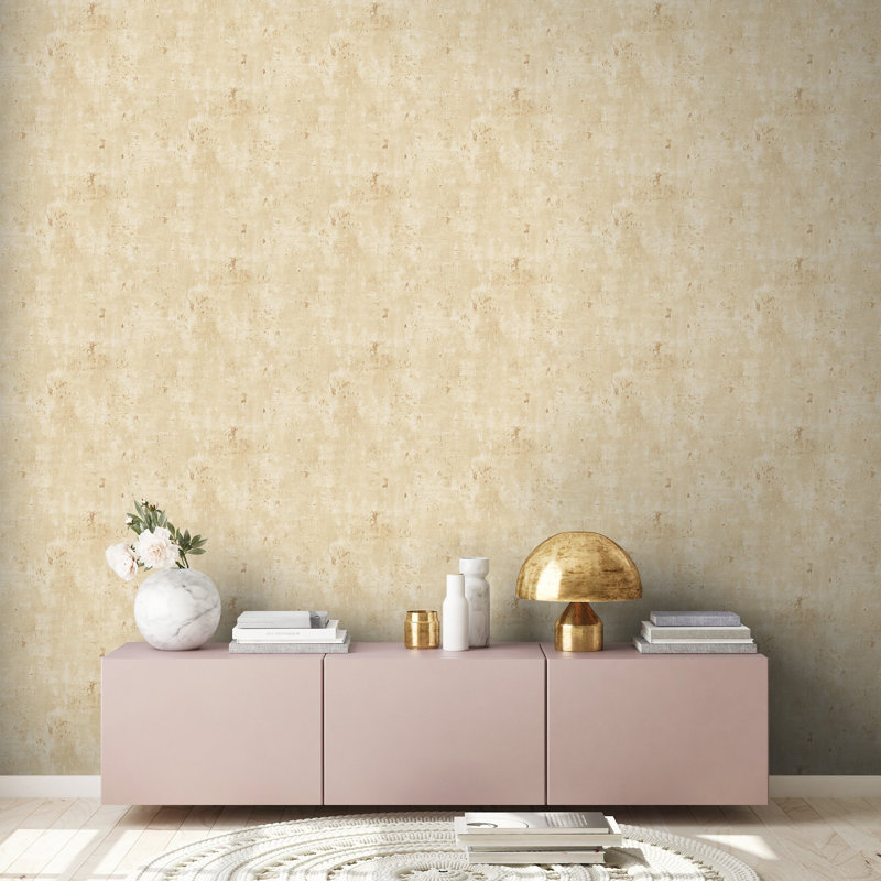 Rahnuma 10.05m x 53cm Metallic Finish Double Roll, Cream Distressed