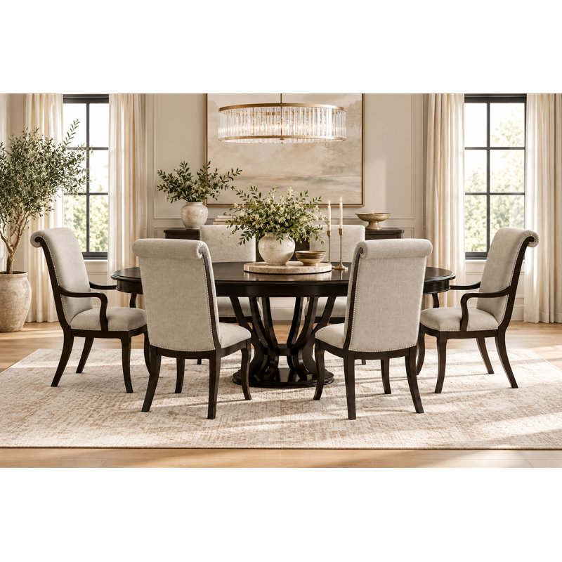 Dows 7-Piece Dining Set for 6— Round Table · 4 Side Chairs · 2 Armchairs, 7 Pieces: Table, 6 Chairs