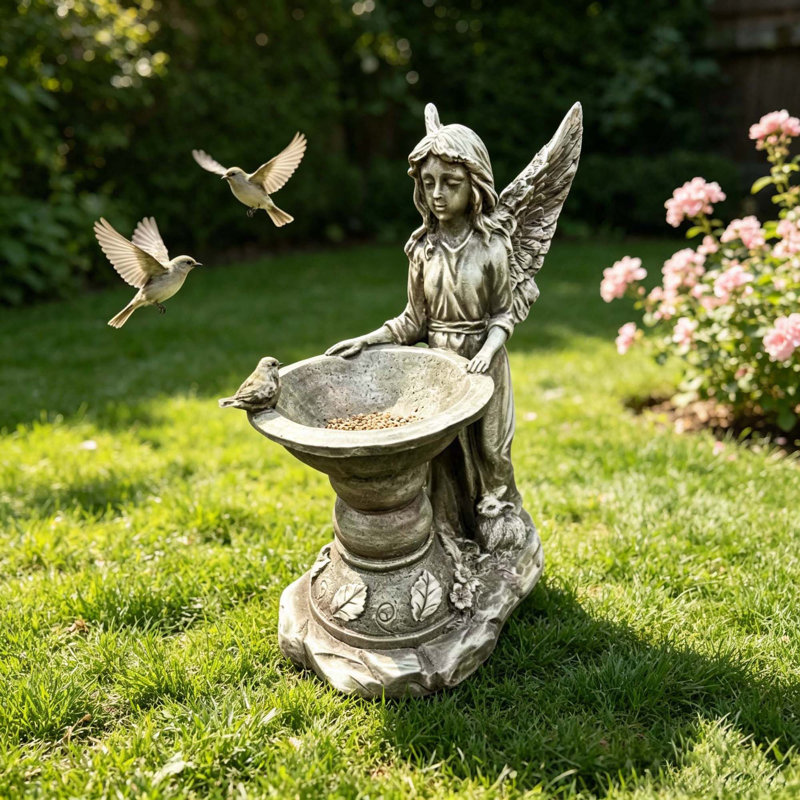 Bain d'oiseaux décoratif en résine en forme d'ange pour la décoration de jardin extérieur