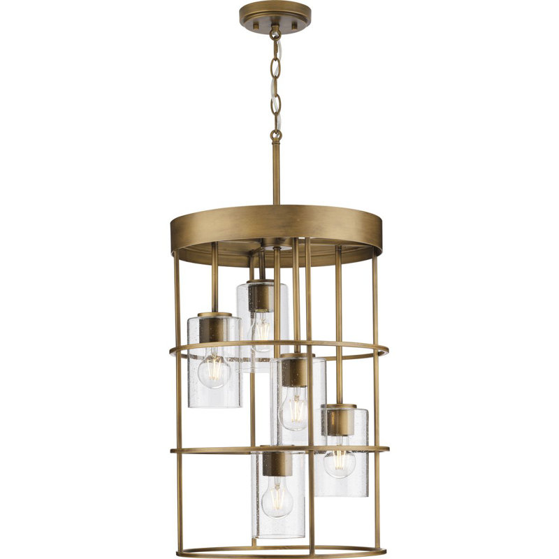Luminaire suspendu cage à 5 lumières, Bronze vieilli