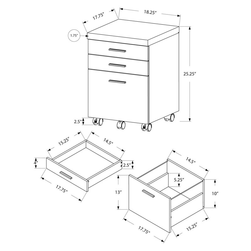 Contemporary Brown Mobile 3-Drawer Legal File Cabinet