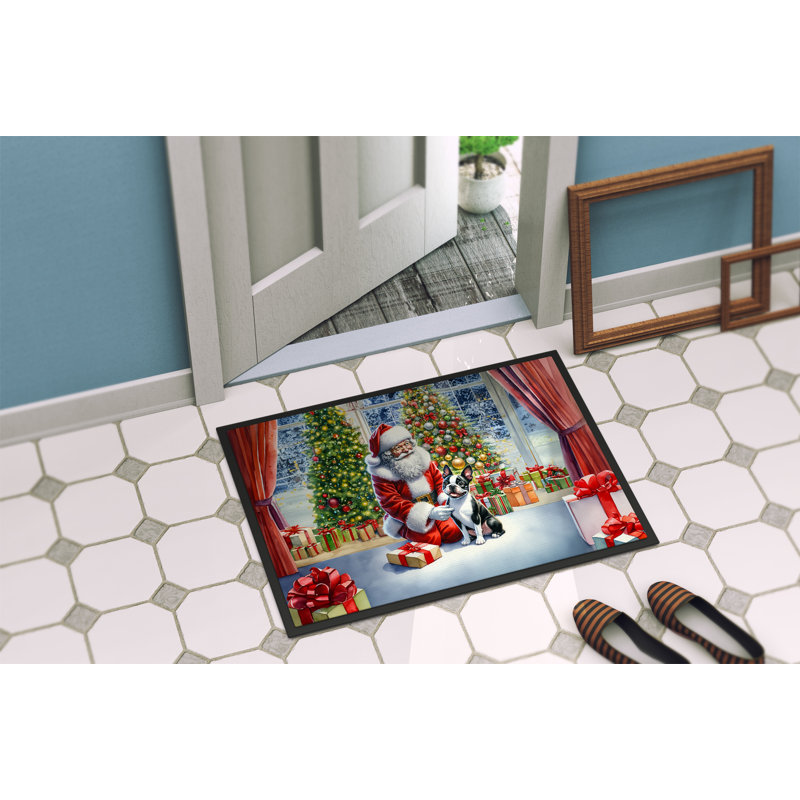 Paillasson Boston Terrier and Santa Claus, L 24 po x L 36 po