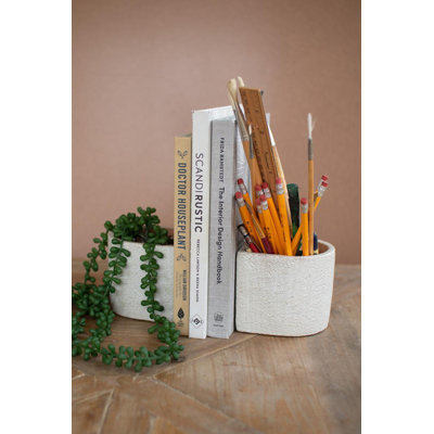 Kalalou White Concrete Bookend Planters – 4" Tall Pots Set of 2