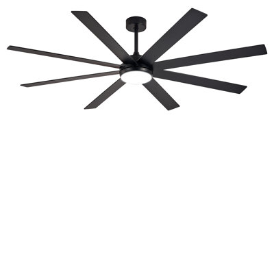 Ventilateur de plafond de 72 po avec éclairage, noir, intérieur/extérieur, télécommande, 8 pales, variateur, minuterie, réversible, moteur CC silencieux, 6 vitesses