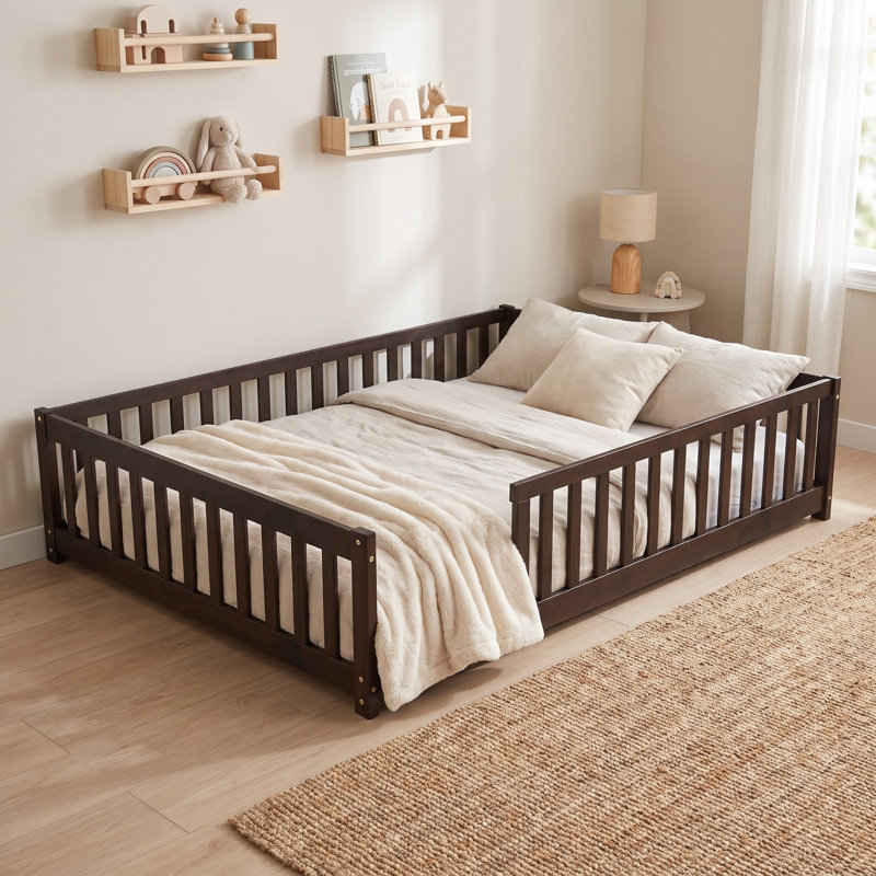 Lit plateforme avec clôture Giezi Kids, Espresso, Full