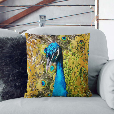 Dazzling Peacock Bird In Abstract Square Throw Cushion