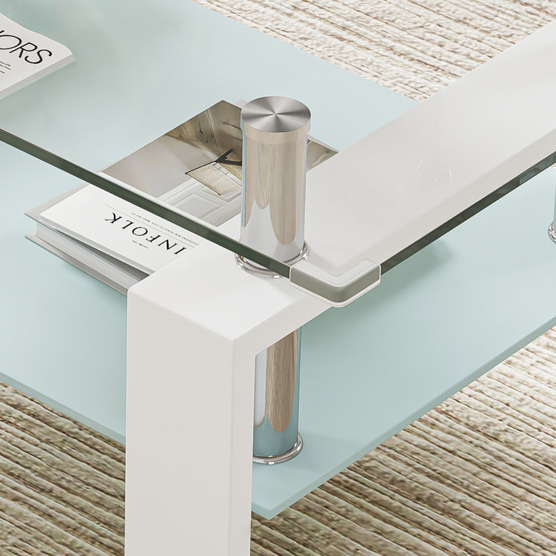 Table basse en verre trempé avec rangement à 2 niveaux et structure en métal Myrasol, White