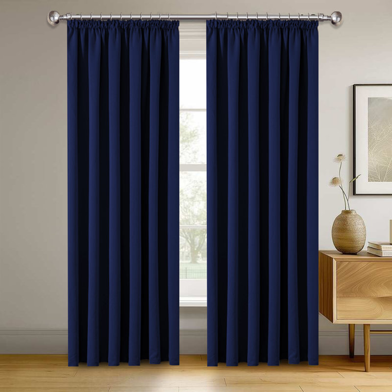 Blackout Curtain Pair, 168cm Width x 137cm Drop, Navy