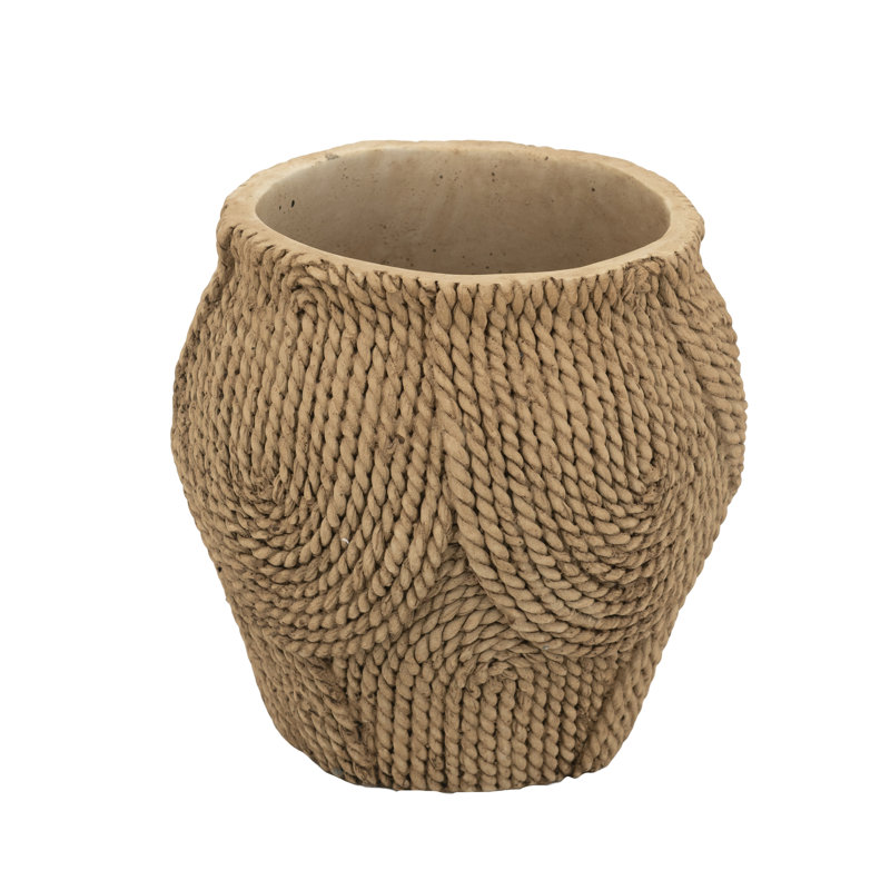 Jardinière ronde en sable et ciment à texture brune tissée H 7,9 po x l 8,1 po x P 8,1 po, H 7,9 po x l 8,1 po x P 8,1 po