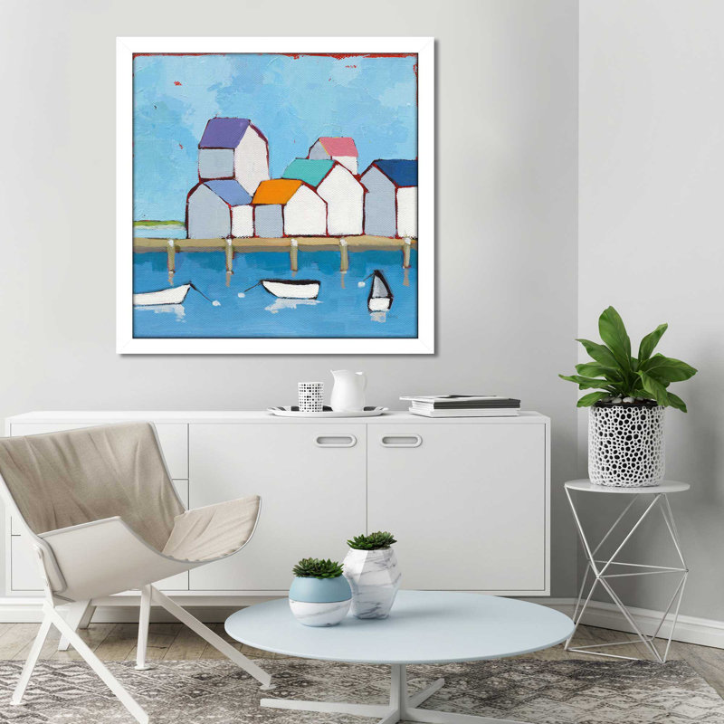 Le quai - reproduction d'art sur plastique / acrylique, Cadre blanc, H 25,5 po x l 25,5 po x P 1 po