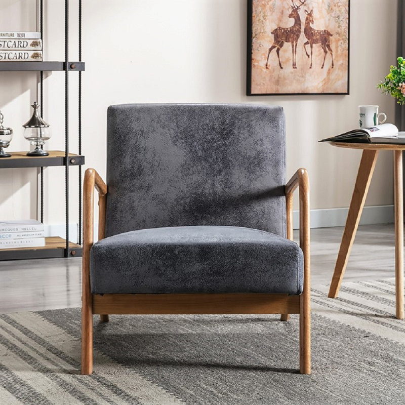 Chaise rembourrée en microfibre de style rétro, Microfibre gris clair