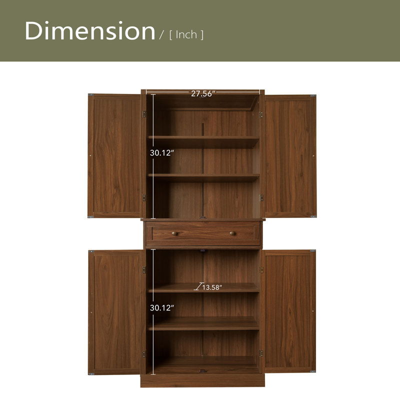 Armoire à 4 portes avec 1 tiroir, 4 tablettes intérieures réglables, armoire de rangement, Noyer