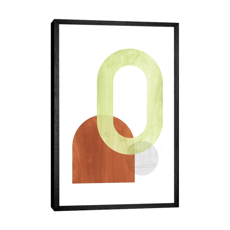 Abstract Terracotta And Green Shapes by Whales Way - Painting on Canvas, Black Framed, 66.04cm H x 45.72cm W x 3.81cm D