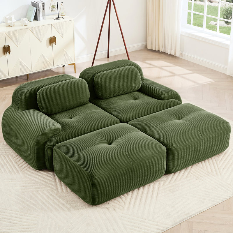 Velours côtelé modulaire 2 avec une conception ergonomique, une base coulissante et une éponge à rebond rapide en olive sans assemblage, fonction lisse
