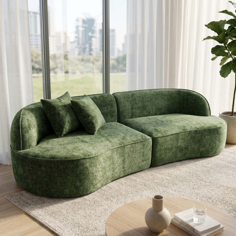 Canapé modulaire modulaire en chenille à haute densité Canapé incurvé désossé pour salon, Dark Green Chenille