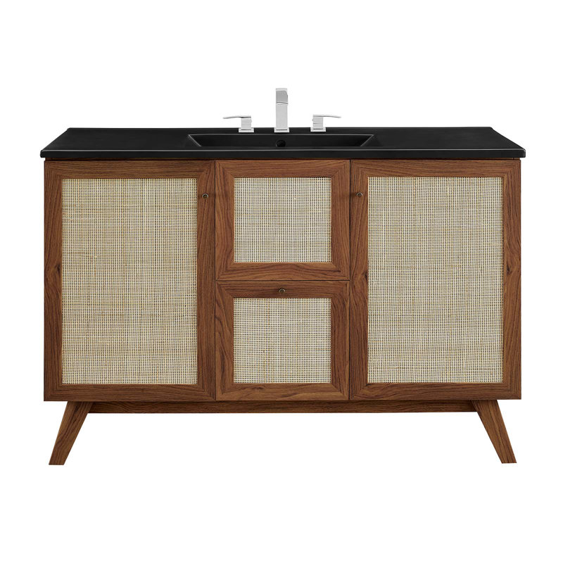Meuble-lavabo sur pied simple 48 po avec plateau en bois manufacturé Modway Soma, Noir, Noyer
