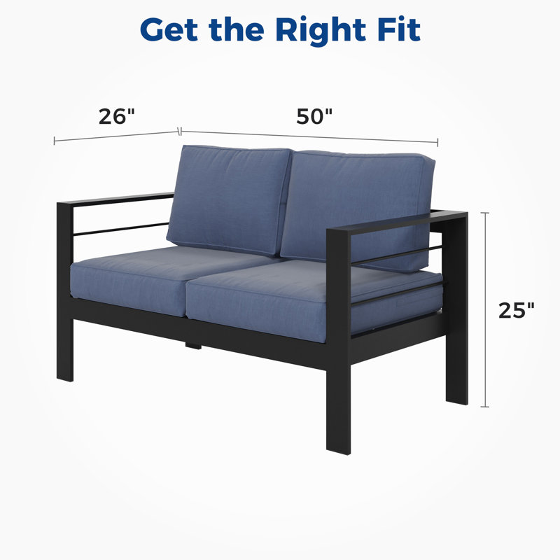 Mobilier d'extérieur à coussin épais de 5 po de couleur bleue avec stabilité en aluminium résistant aux intempéries