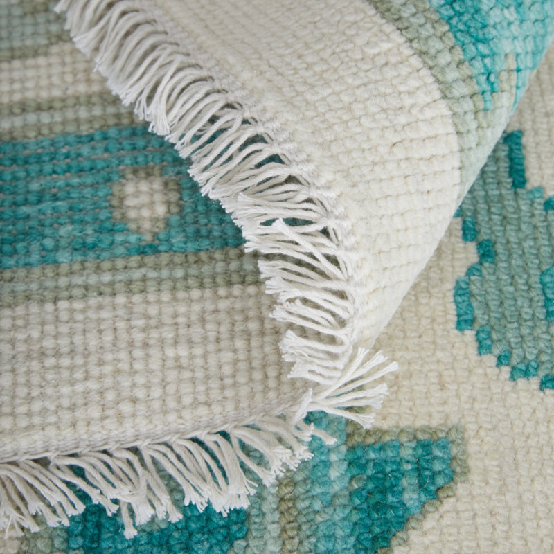 Karina Hand Knotted Wool Oriental Area Rug in Ivory/Green/Gray/Blue, Rectangle 7'9" x 9'9"