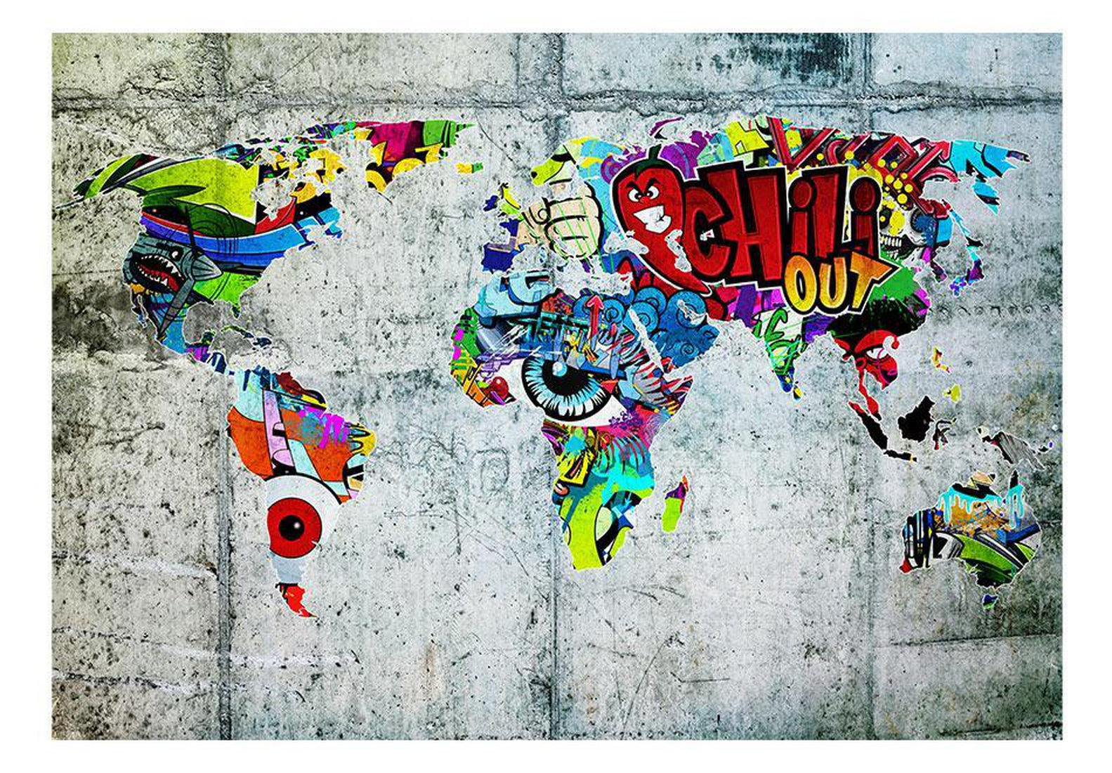 Trinx Peel and Stick World Map Wall Mural - Graffiti World Map ...