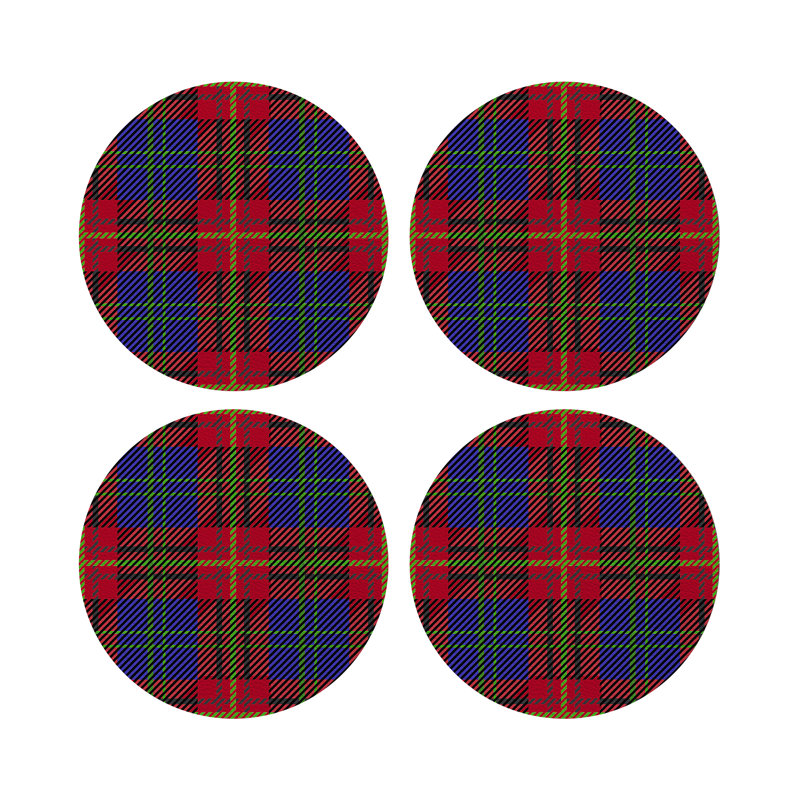 Christmas Tartan Red Vegan Leather Round Pebble Placemat, Tartan Blue