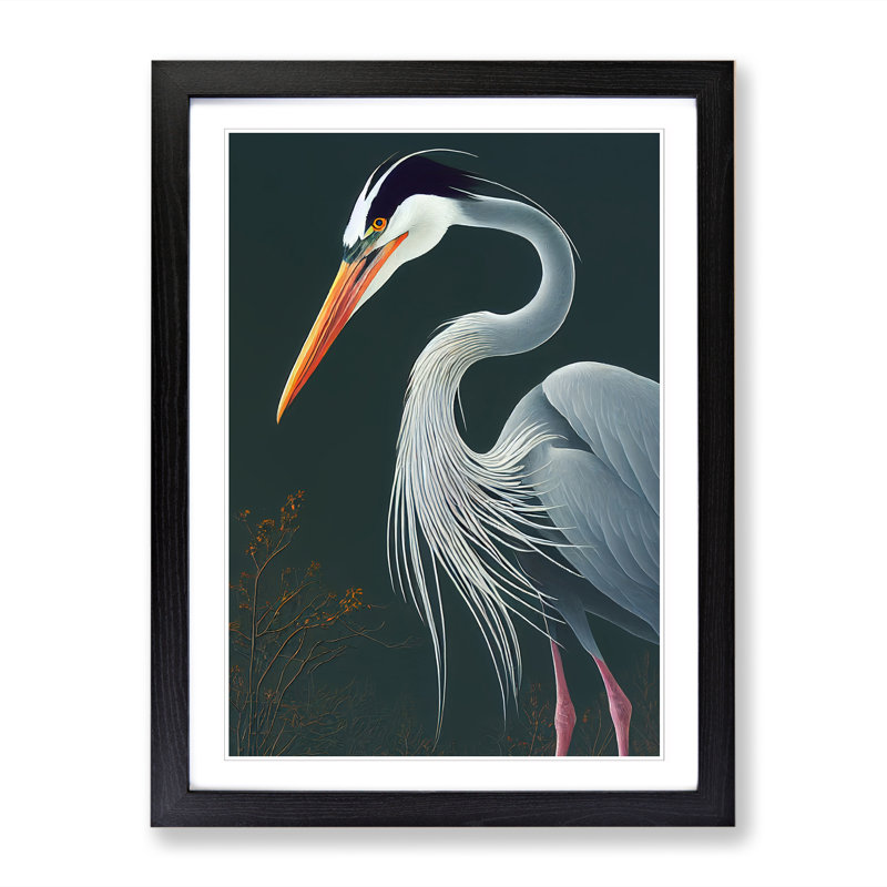 Lekecia Heron Bird Traditional Vol.3 Framed Print, 64cm H x 46cm W, Oak