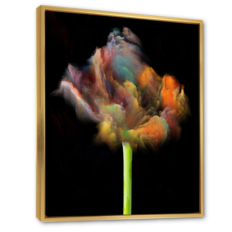 «Blooming Multicolor Fractal Flower», art mural moderne sur toile, H 20 po x l 12 po x P 1 po, Cadre flottant doré