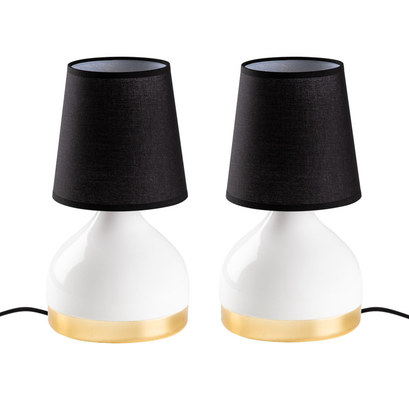 Elegant Table Lamp Set (2 Pieces), Metal Body with Fabric Cap, 6.7 x 6.7 x 13.0 inches | Ø5.5 x 6.3 inches Cap | Max 40W E27 Socket, Stylish Black & White Design, Perfect for Living Room & Bedroom Décor