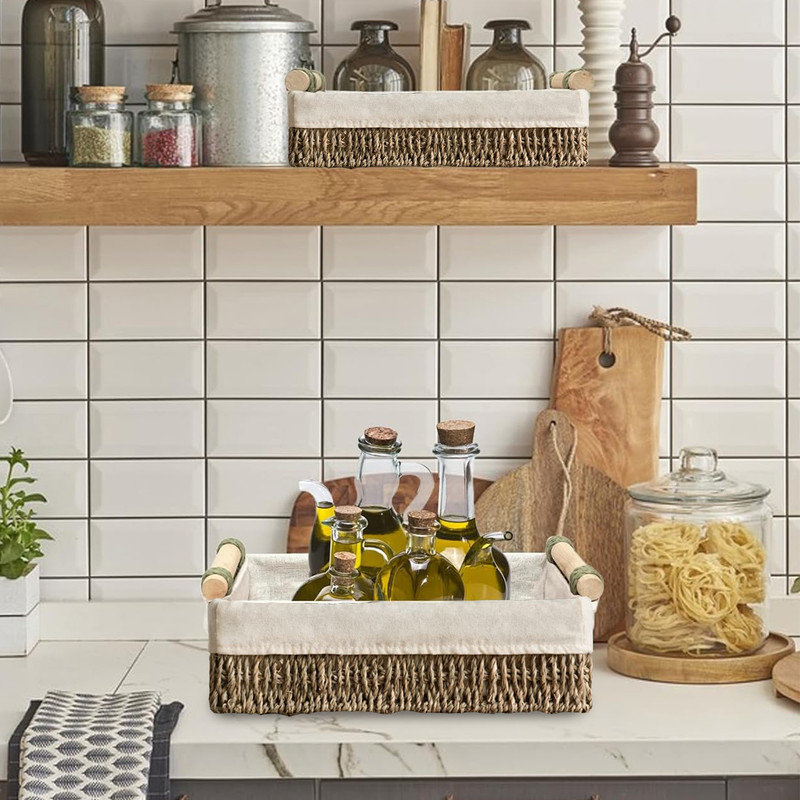 Small Wicker Baskets for Shelves,made of Natural Fiber,Storage Baskets used for Bathroom,Bedroom,Office,Set of 2, Natural