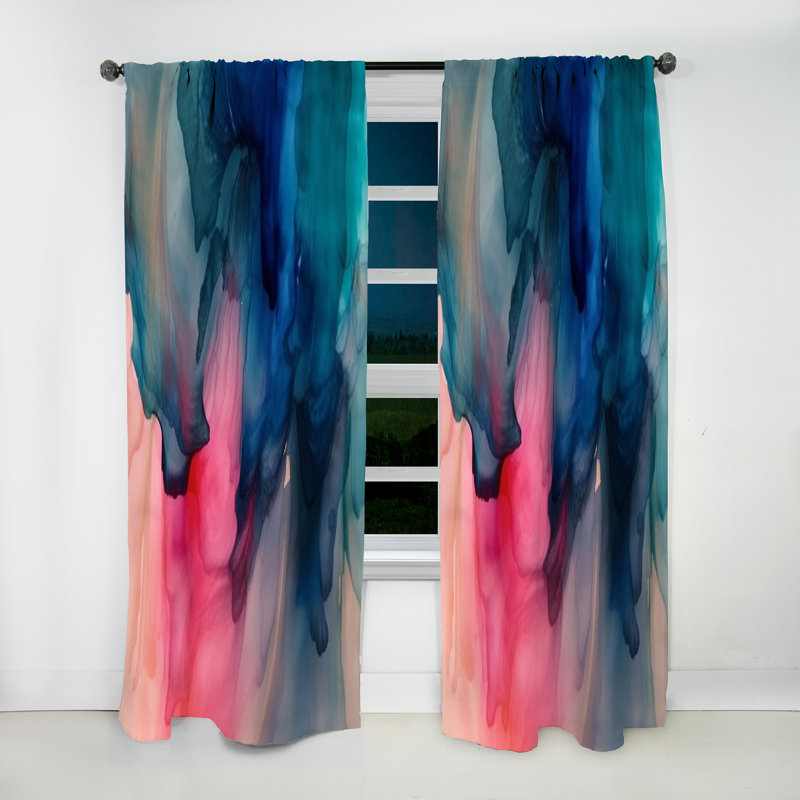Mélange d'aquarelle bleu et rose - Rideau en velours abstrait - 1 panneau, L 52 po x L 95 po