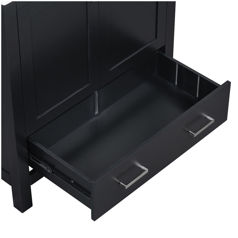Meuble-lavabo de 30 po avec lavabo simple, meuble-lavabo encastré, armoire de rangement avec 2 portes et un tiroir, fermeture en douceur, rangement multifonctionnel, structure en bois massif