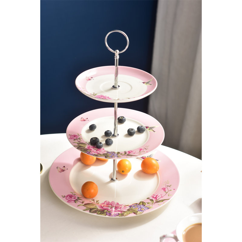 Aldershot Bone China Tiered Stand, Pink