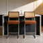 Tabourets de bar confort, ensemble de comptoir de cuisine moderne en métal et en rotin de bois
