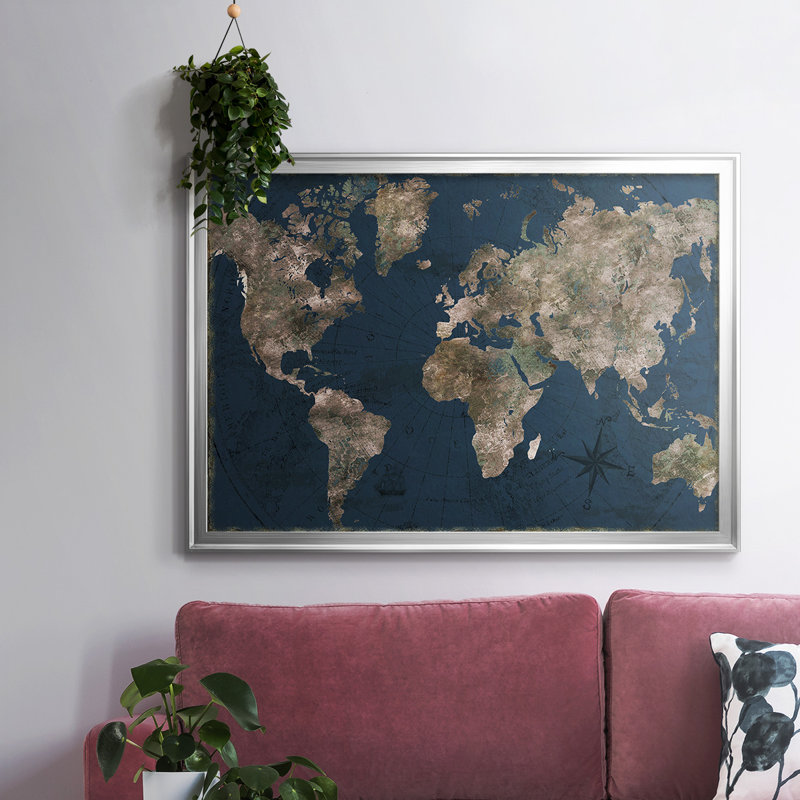 " Navy Atlas ", 30" H x 44" W x 1.5" D, Silver