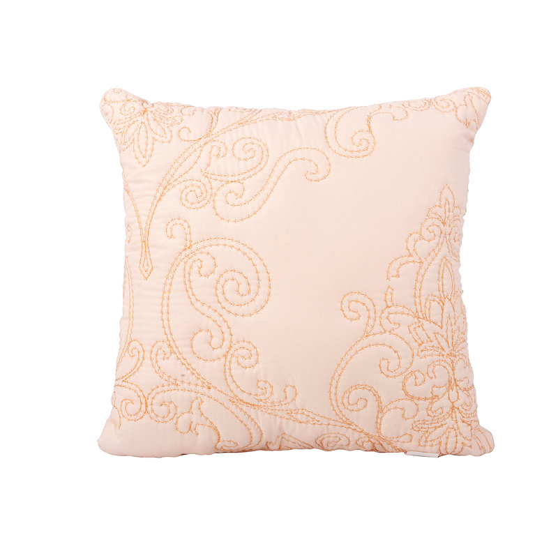 4 Piece Damask Oversized Embroidery Bedspread Set, Queen Quilt + 2 Queen Shams + Throw Pillow, Salmon