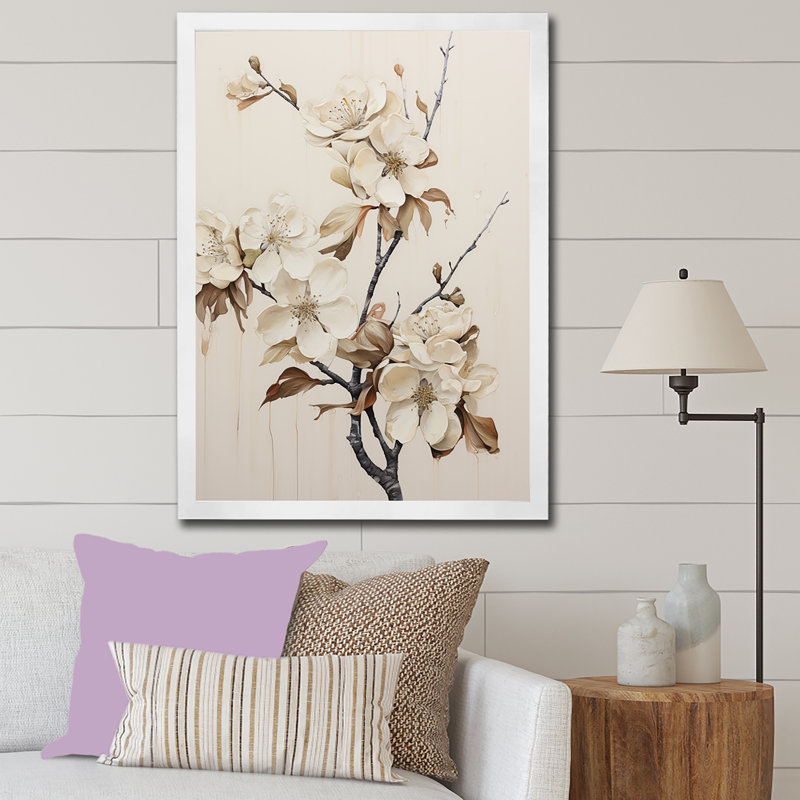 Fleur de pommier beige minimaliste - Fleurs de pommier_106420, Cadre photo blanc, H 32 po x l 24 po x P 1 po