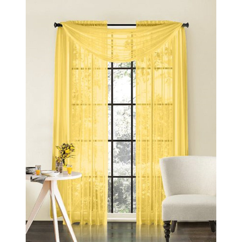 Daxin Sheer Voile Rod Pocket Curtain Panels, 54" W x 108" L, Yellow