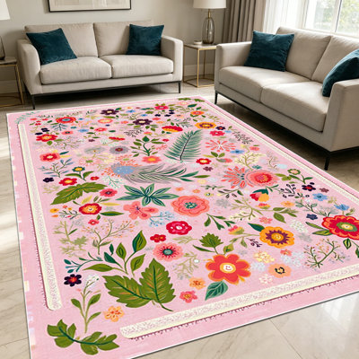 Tapis botaniques floraux roses et sauvages de 1 pièce pour le salon, doux et confortables, adaptés à toutes les saisons, faciles à entretenir, lavables à la machine, adaptés à la salle à manger, à la chambre à coucher, à l'entrée de la cuisine, au porche du patio, à la décoration intérieure et extérieure.