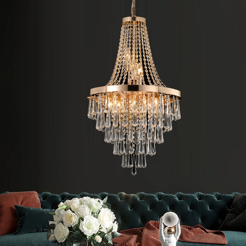 Lustre en cristal 11 lumières, finition dorée ou chromée pour la salle à manger, le salon ou le vestibule (sans ampoules)