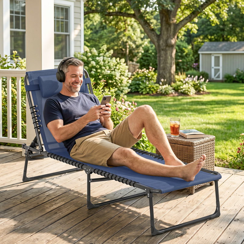 Orsen Outdoor Metal Chaise Lounge, Dark Blue 