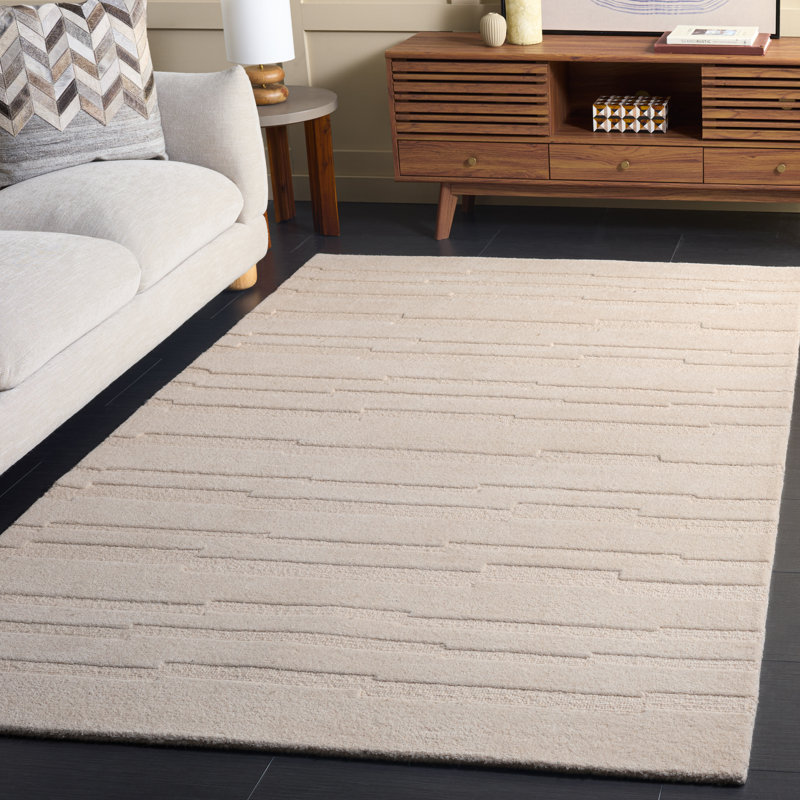 Elona Hand Tufted Wool/Cotton Area Rug in Ivory, Rectangle 5' x 8'