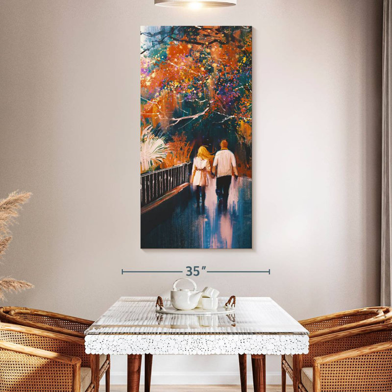 Couple en automne, H 54 po x l 27 po